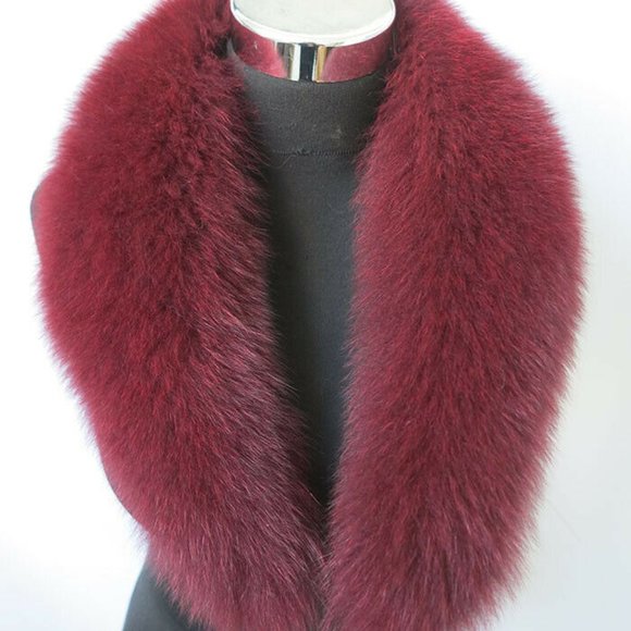 NEW real Fox Fur Collar Scarf Scarve Burgandy Maroon Wine color approx. 80cm